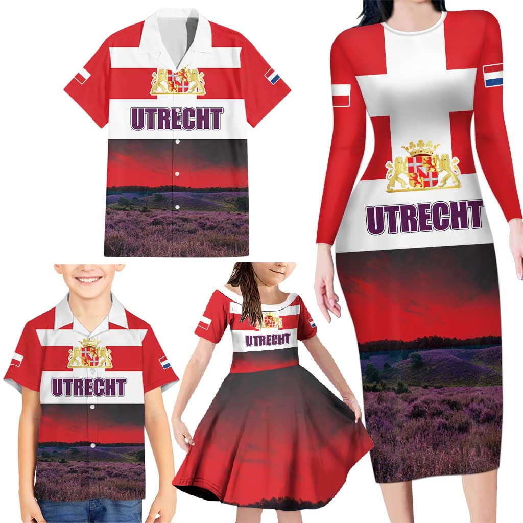 Netherlands Utrecht Province Family Matching Long Sleeve Bodycon Dress and Hawaiian Shirt Flag Style
