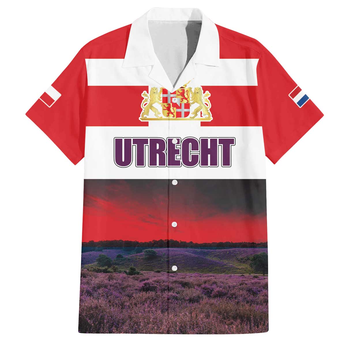 Netherlands Utrecht Province Family Matching Off The Shoulder Long Sleeve Dress and Hawaiian Shirt Flag Style