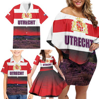 Netherlands Utrecht Province Family Matching Off Shoulder Short Dress and Hawaiian Shirt Flag Style