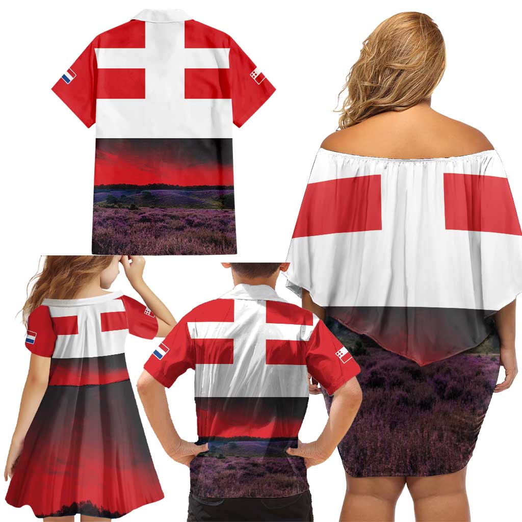 Netherlands Utrecht Province Family Matching Off Shoulder Short Dress and Hawaiian Shirt Flag Style