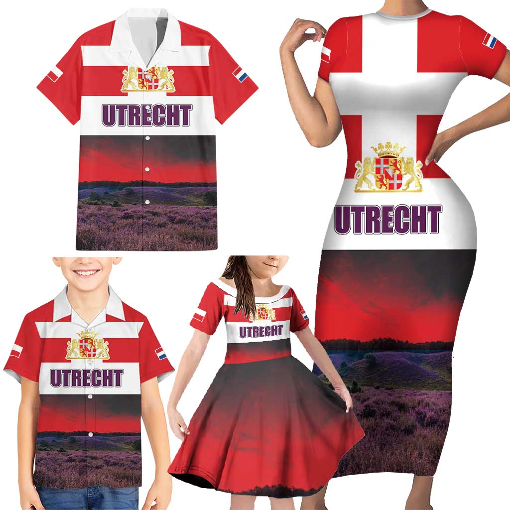 Netherlands Utrecht Province Family Matching Short Sleeve Bodycon Dress and Hawaiian Shirt Flag Style