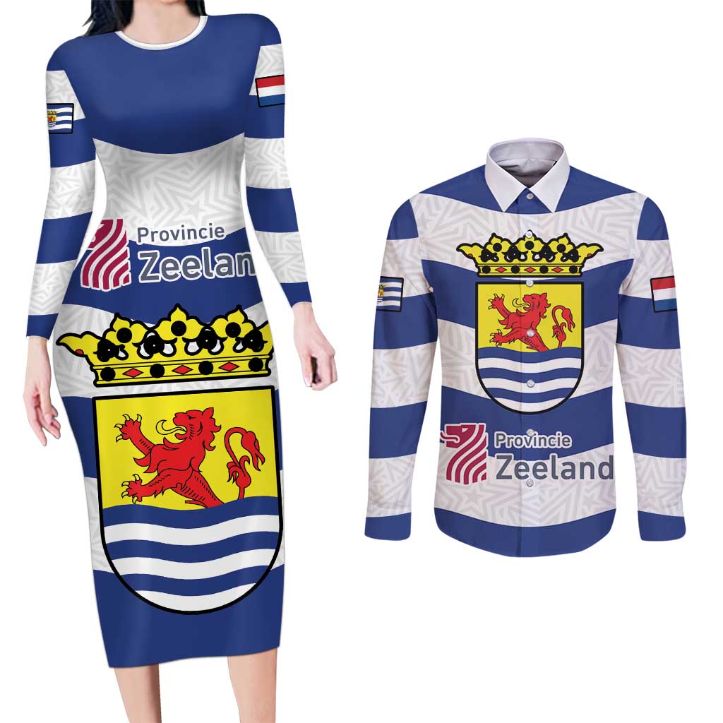 Netherlands Zeeland Province Couples Matching Long Sleeve Bodycon Dress and Long Sleeve Button Shirt Flag Style