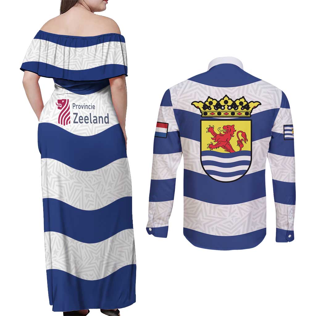 Netherlands Zeeland Province Couples Matching Off Shoulder Maxi Dress and Long Sleeve Button Shirt Flag Style