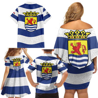 Netherlands Zeeland Province Family Matching Off Shoulder Short Dress and Hawaiian Shirt Flag Style