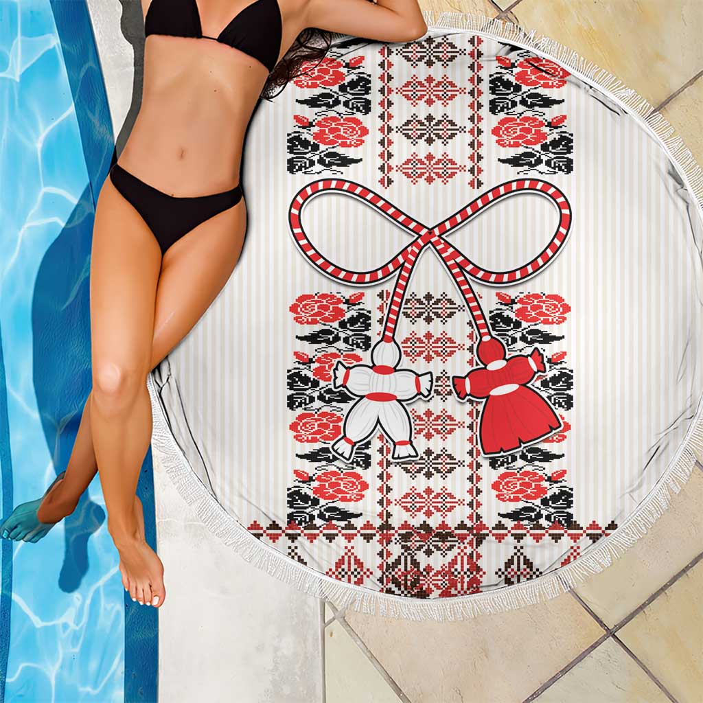 Romanian Traditional Pattern with Martenitsa Beach Blanket Happy Martisor Day 1 March