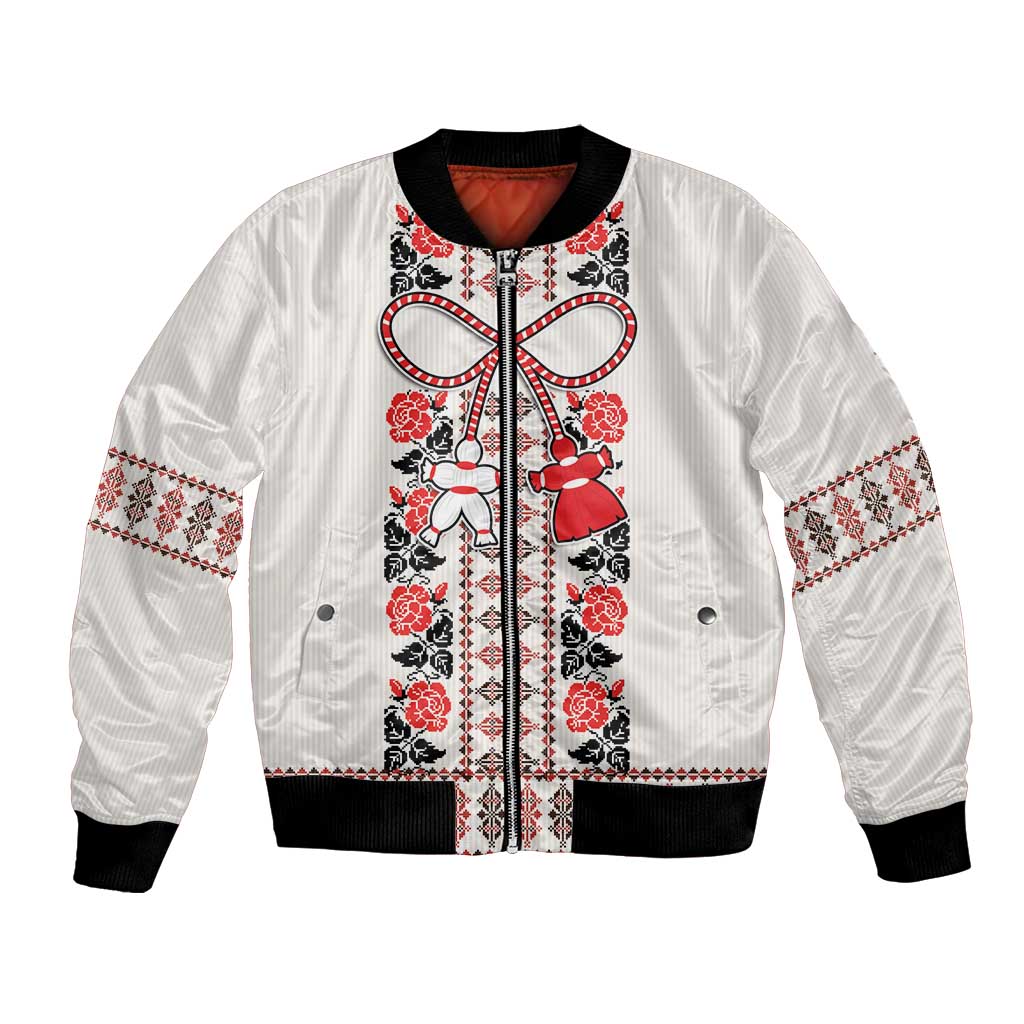 Romanian Traditional Pattern with Martenitsa Bomber Jacket Happy Martisor Day 1 March