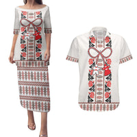 Romanian Traditional Pattern with Martenitsa Couples Matching Puletasi and Hawaiian Shirt Happy Martisor Day 1 March