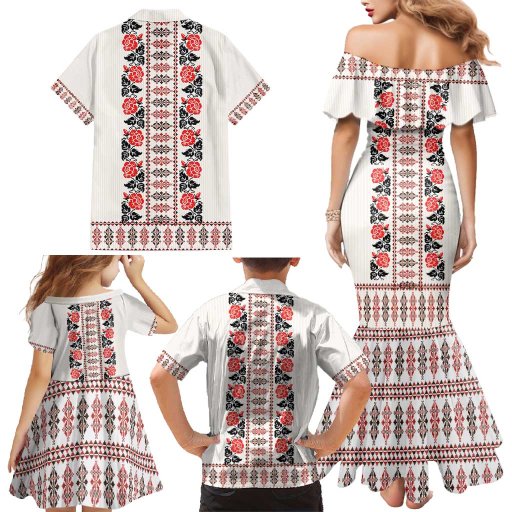 Romanian Traditional Pattern with Martenitsa Family Matching Mermaid Dress and Hawaiian Shirt Happy Martisor Day 1 March