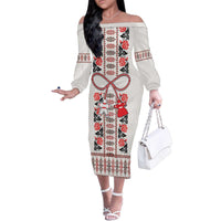 Romanian Traditional Pattern with Martenitsa Family Matching Off The Shoulder Long Sleeve Dress and Hawaiian Shirt Happy Martisor Day 1 March