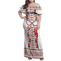 Romanian Traditional Pattern with Martenitsa Family Matching Off Shoulder Maxi Dress and Hawaiian Shirt Happy Martisor Day 1 March