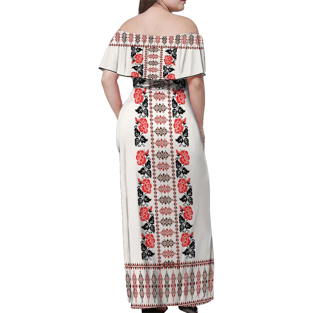 Romanian Traditional Pattern with Martenitsa Family Matching Off Shoulder Maxi Dress and Hawaiian Shirt Happy Martisor Day 1 March