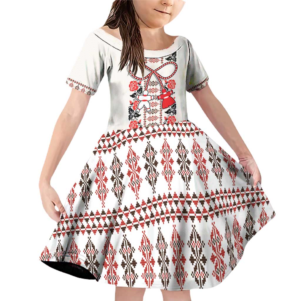 Romanian Traditional Pattern with Martenitsa Family Matching Off Shoulder Short Dress and Hawaiian Shirt Happy Martisor Day 1 March