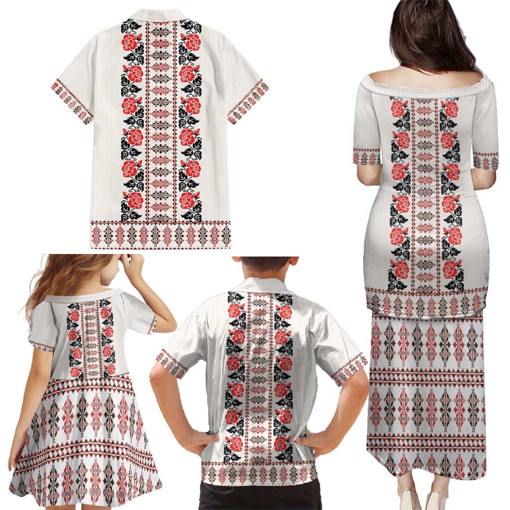Romanian Traditional Pattern with Martenitsa Family Matching Puletasi and Hawaiian Shirt Happy Martisor Day 1 March