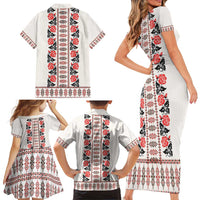 Romanian Traditional Pattern with Martenitsa Family Matching Short Sleeve Bodycon Dress and Hawaiian Shirt Happy Martisor Day 1 March