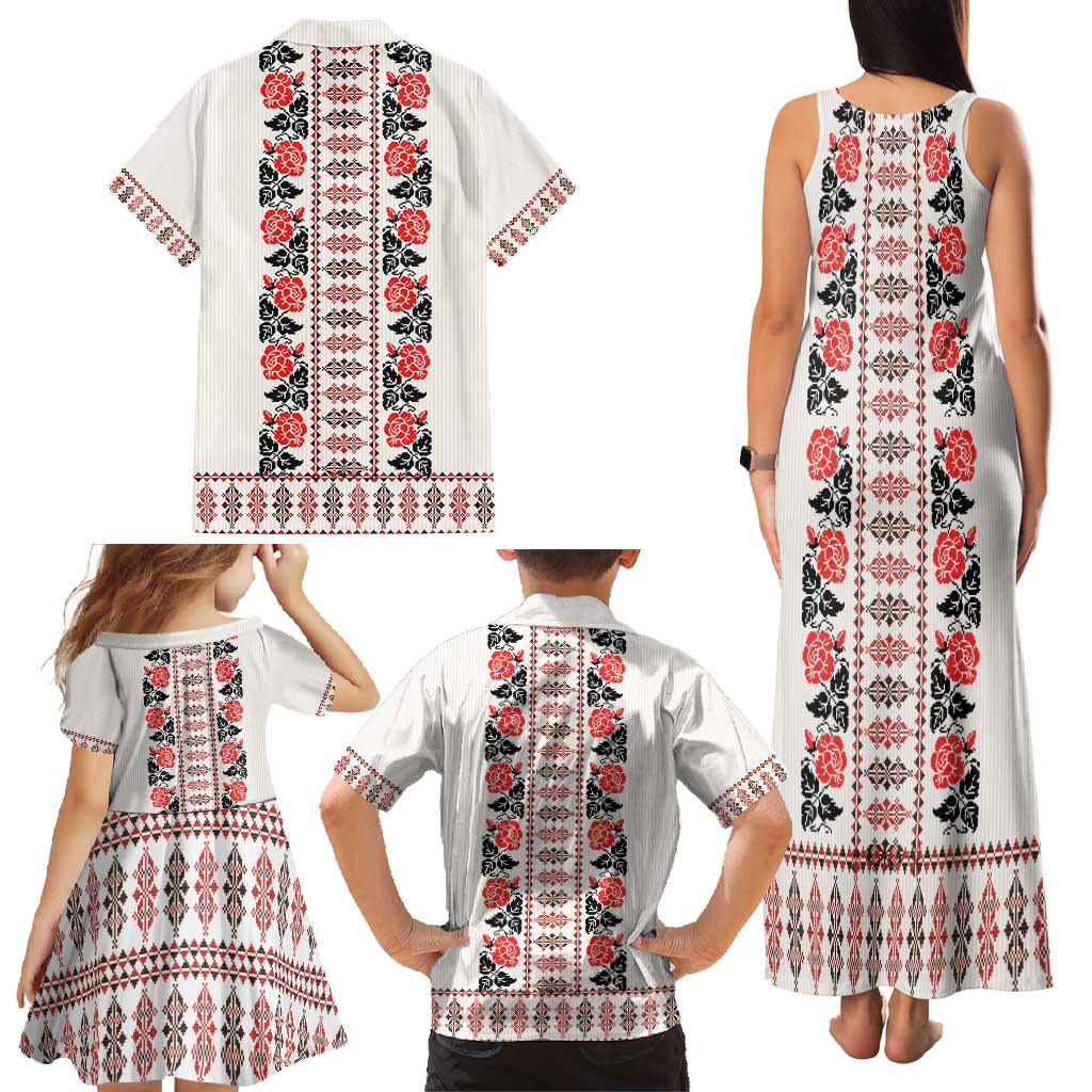 Romanian Traditional Pattern with Martenitsa Family Matching Tank Maxi Dress and Hawaiian Shirt Happy Martisor Day 1 March
