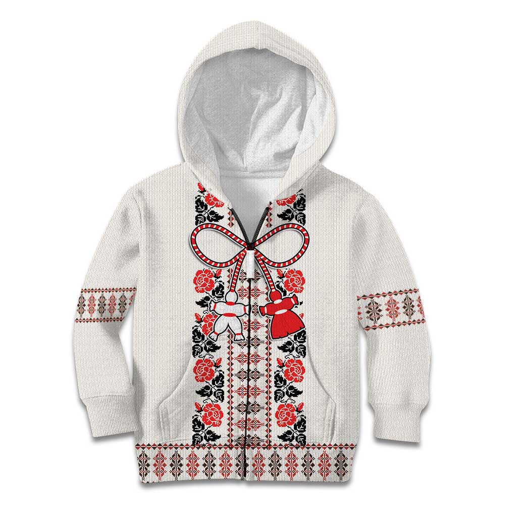 Romanian Traditional Pattern with Martenitsa Kid Hoodie Happy Martisor Day 1 March