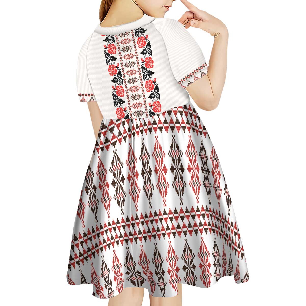 Romanian Traditional Pattern with Martenitsa Kid Short Sleeve Dress Happy Martisor Day 1 March