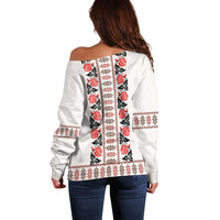 Romanian Traditional Pattern with Martenitsa Off Shoulder Sweater Happy Martisor Day 1 March