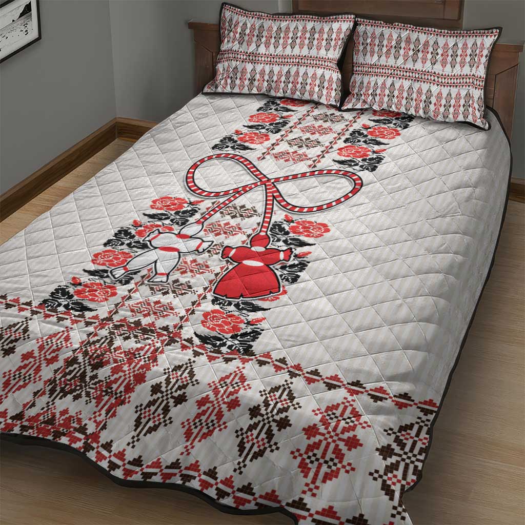 Romanian Traditional Pattern with Martenitsa Quilt Bed Set Happy Martisor Day 1 March