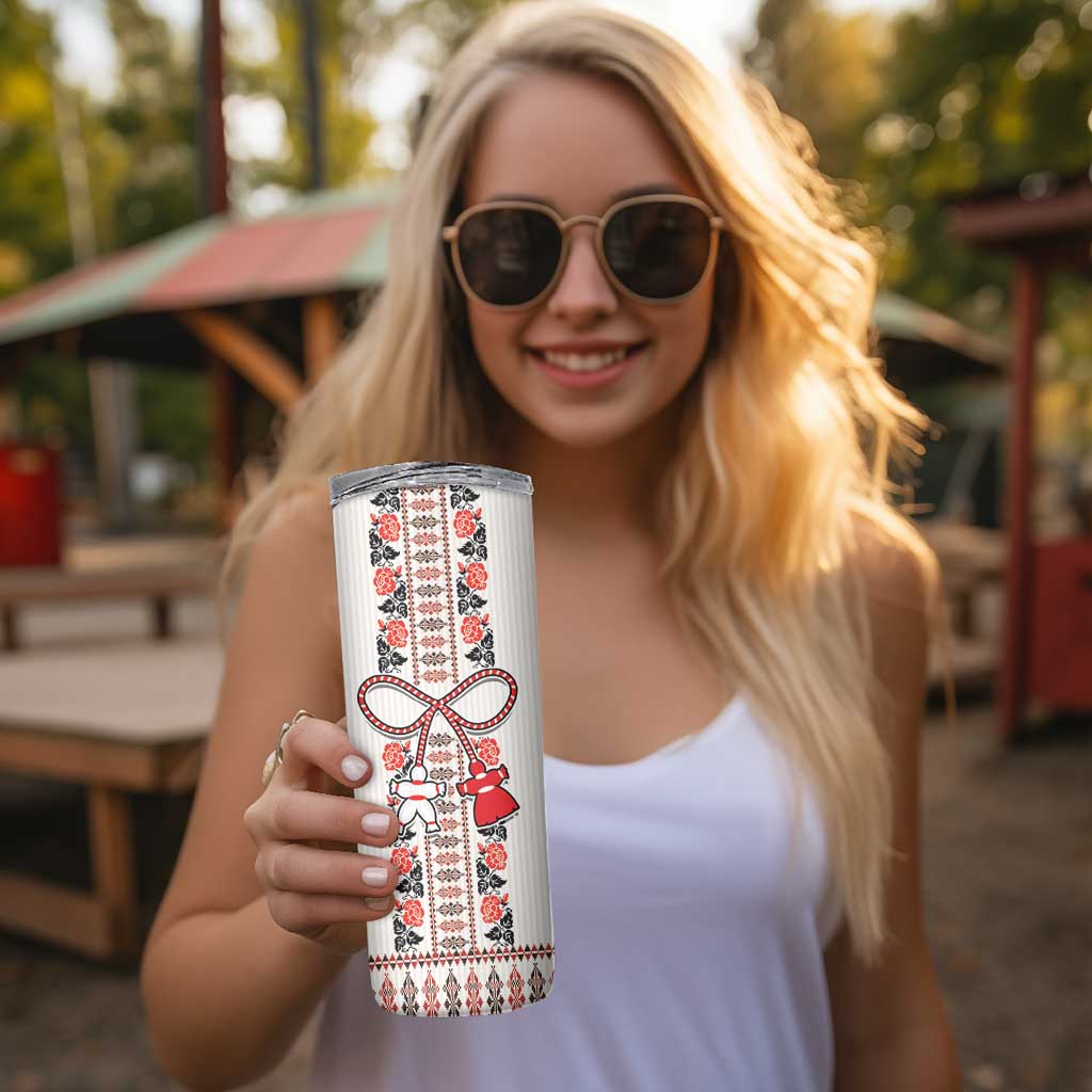Romanian Traditional Pattern with Martenitsa Skinny Tumbler Happy Martisor Day 1 March