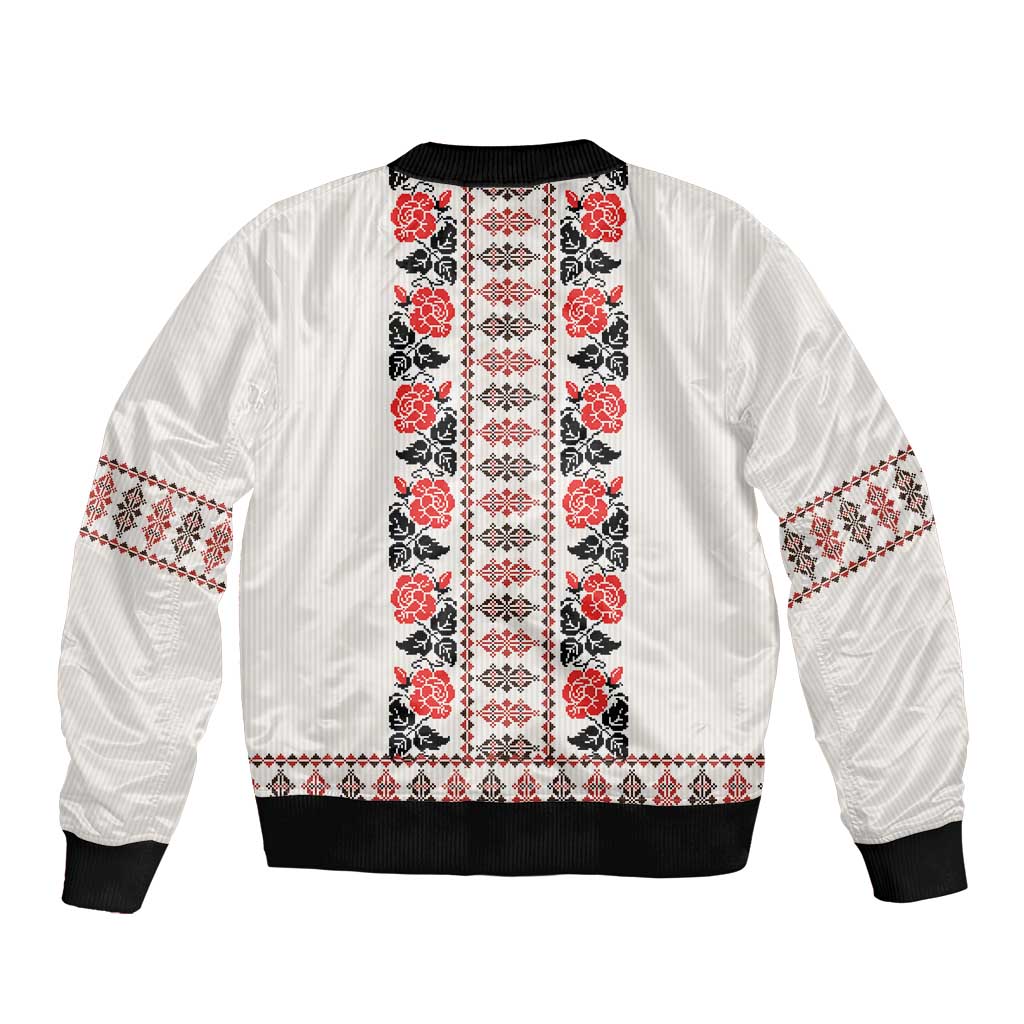 Romanian Traditional Pattern with Martenitsa Sleeve Zip Bomber Jacket Happy Martisor Day 1 March