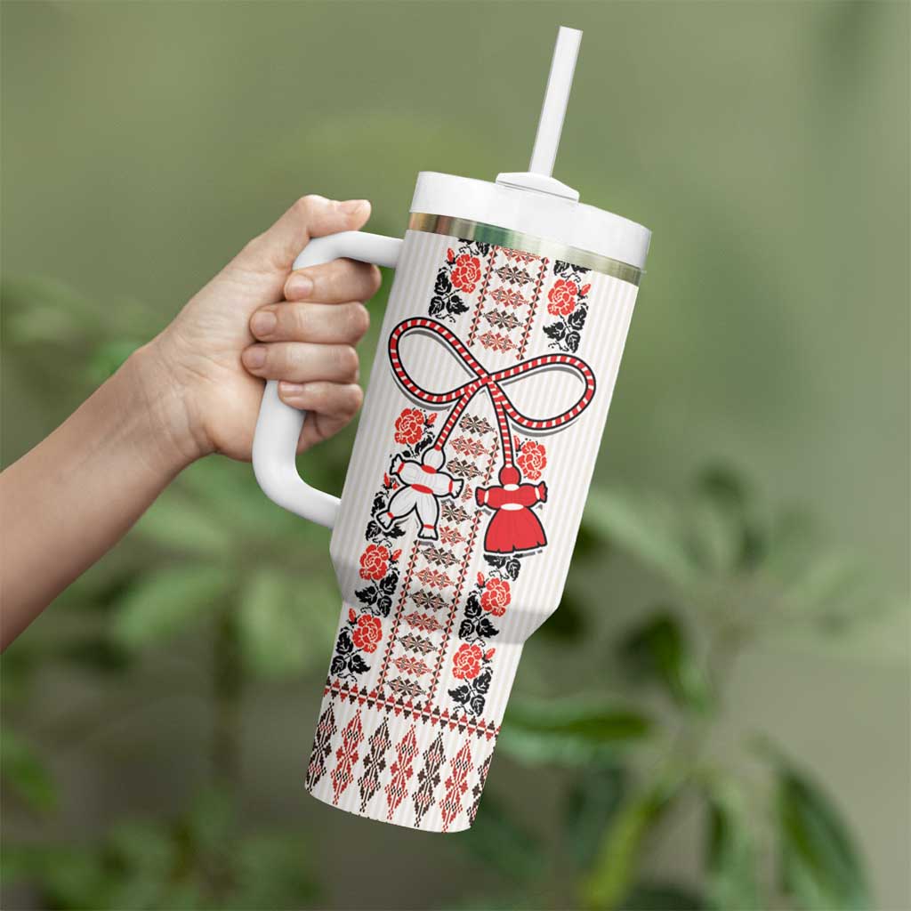 Romanian Traditional Pattern with Martenitsa Tumbler With Handle Happy Martisor Day 1 March