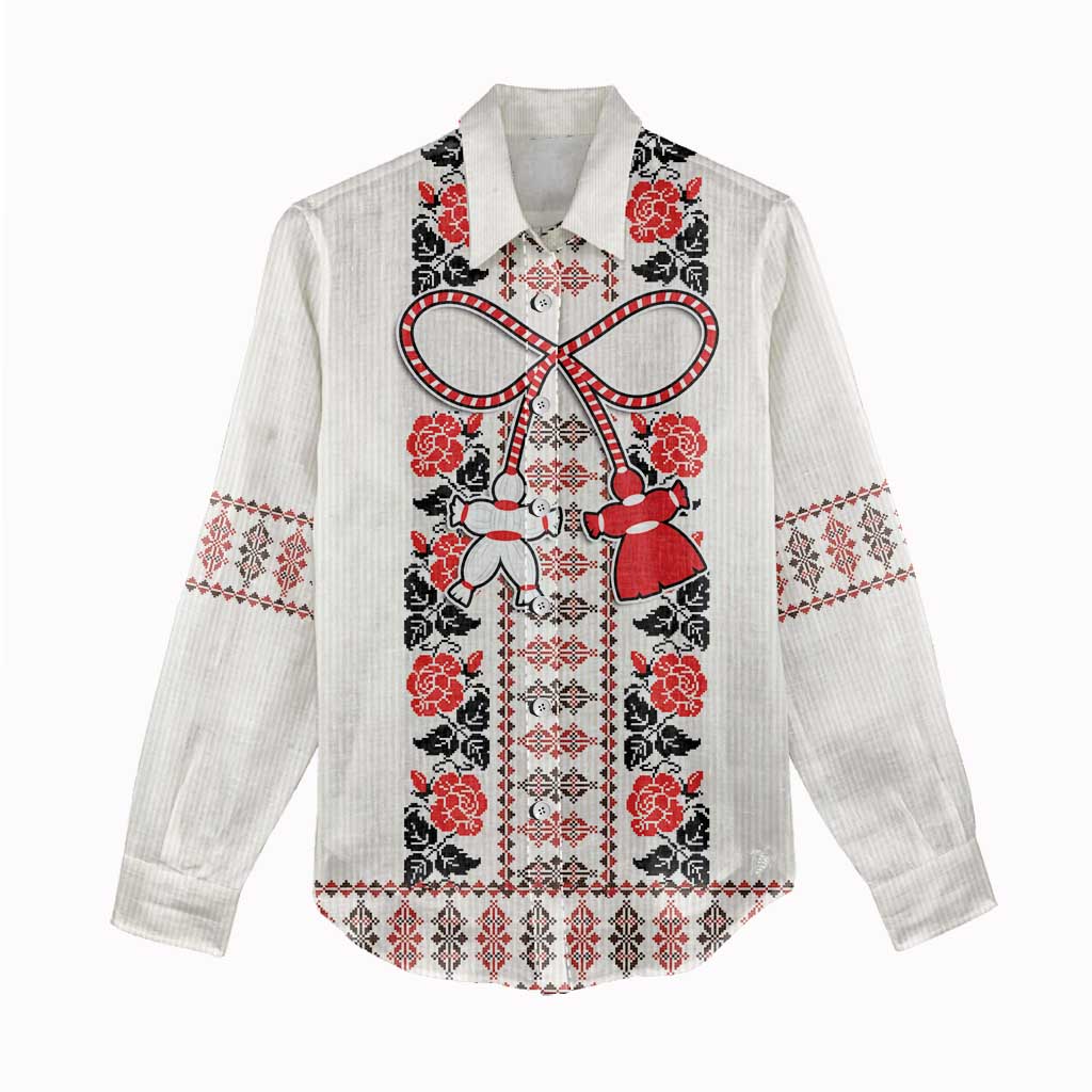 Romanian Traditional Pattern with Martenitsa Women Casual Shirt Happy Martisor Day 1 March