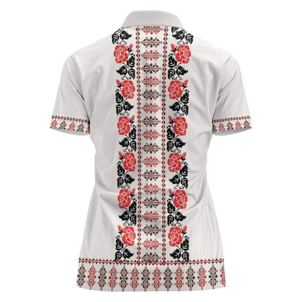 Romanian Traditional Pattern with Martenitsa Women Polo Shirt Happy Martisor Day 1 March