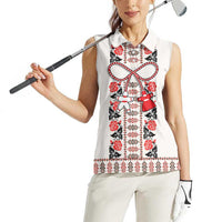 Romanian Traditional Pattern with Martenitsa Women Sleeveless Polo Shirt Happy Martisor Day 1 March