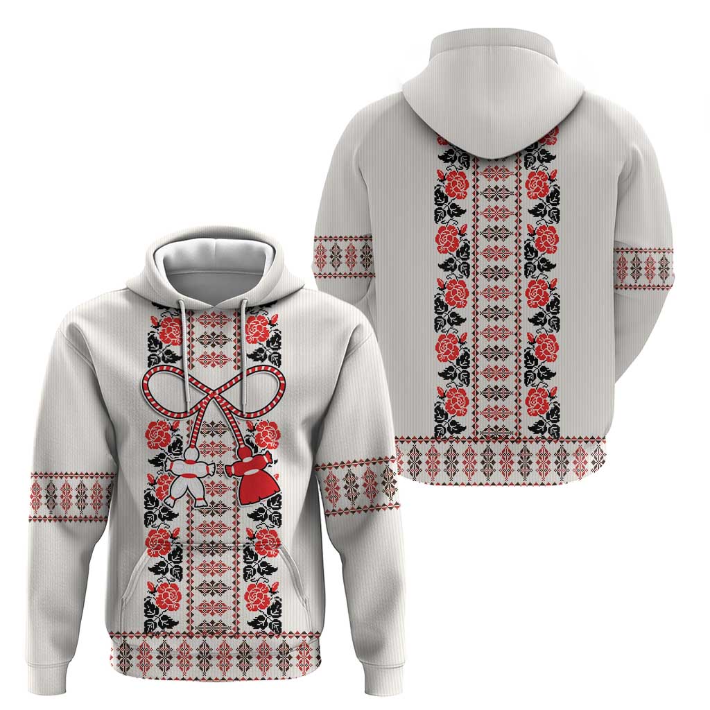 Romanian Traditional Pattern with Martenitsa Zip Hoodie Happy Martisor Day 1 March