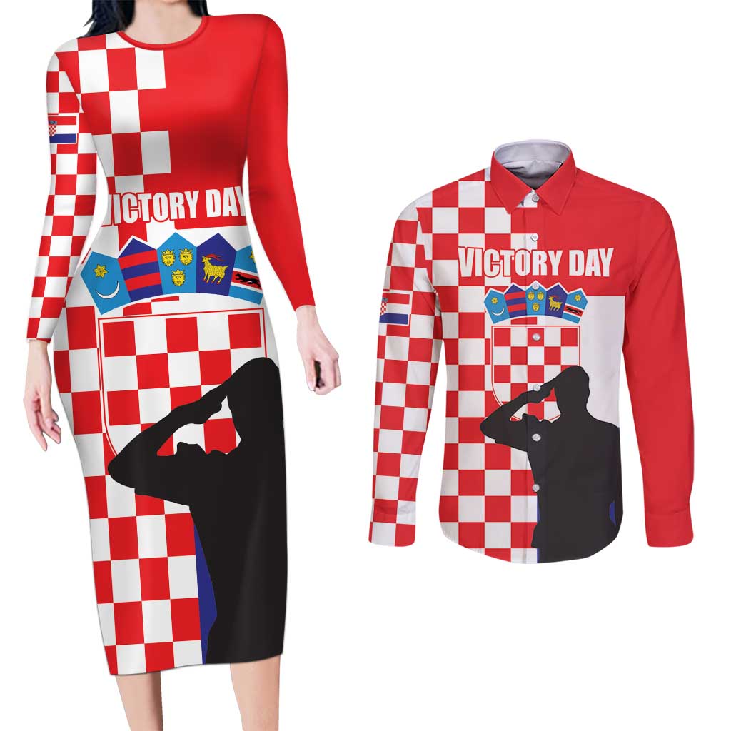 Croatia Victory Day 5 August Couples Matching Long Sleeve Bodycon Dress and Long Sleeve Button Shirt Dan Hrvatskih Branitelja
