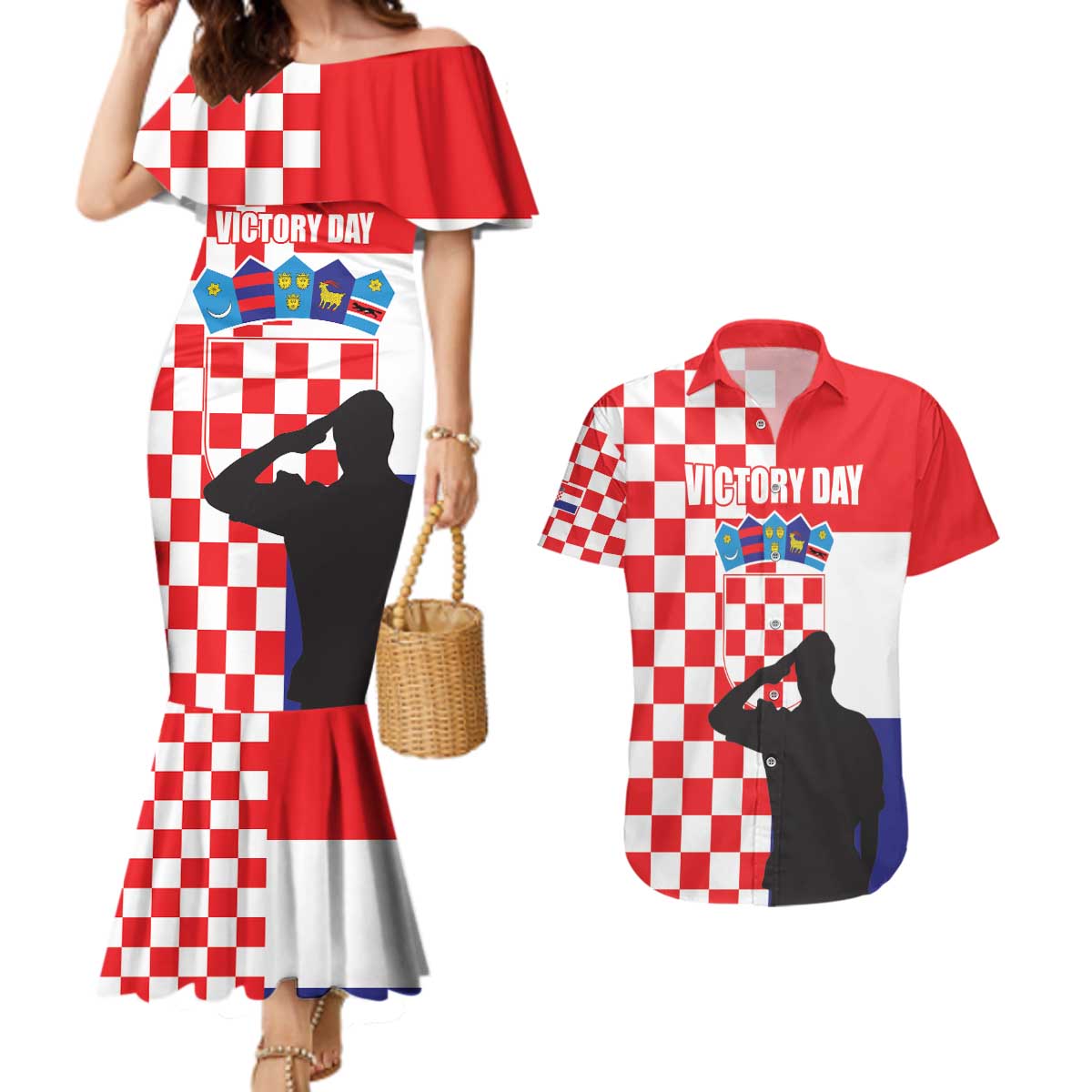Croatia Victory Day 5 August Couples Matching Mermaid Dress and Hawaiian Shirt Dan Hrvatskih Branitelja