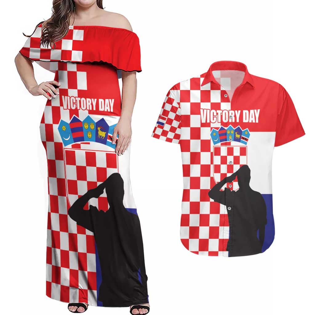 Croatia Victory Day 5 August Couples Matching Off Shoulder Maxi Dress and Hawaiian Shirt Dan Hrvatskih Branitelja