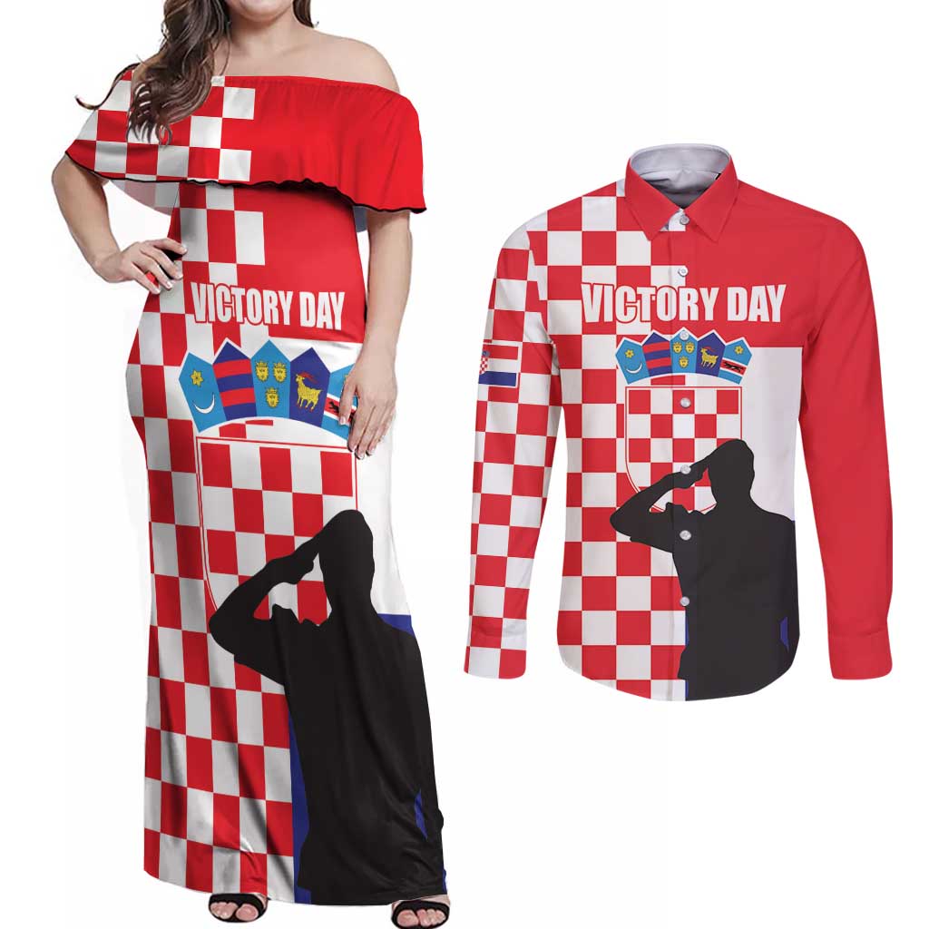 Croatia Victory Day 5 August Couples Matching Off Shoulder Maxi Dress and Long Sleeve Button Shirt Dan Hrvatskih Branitelja