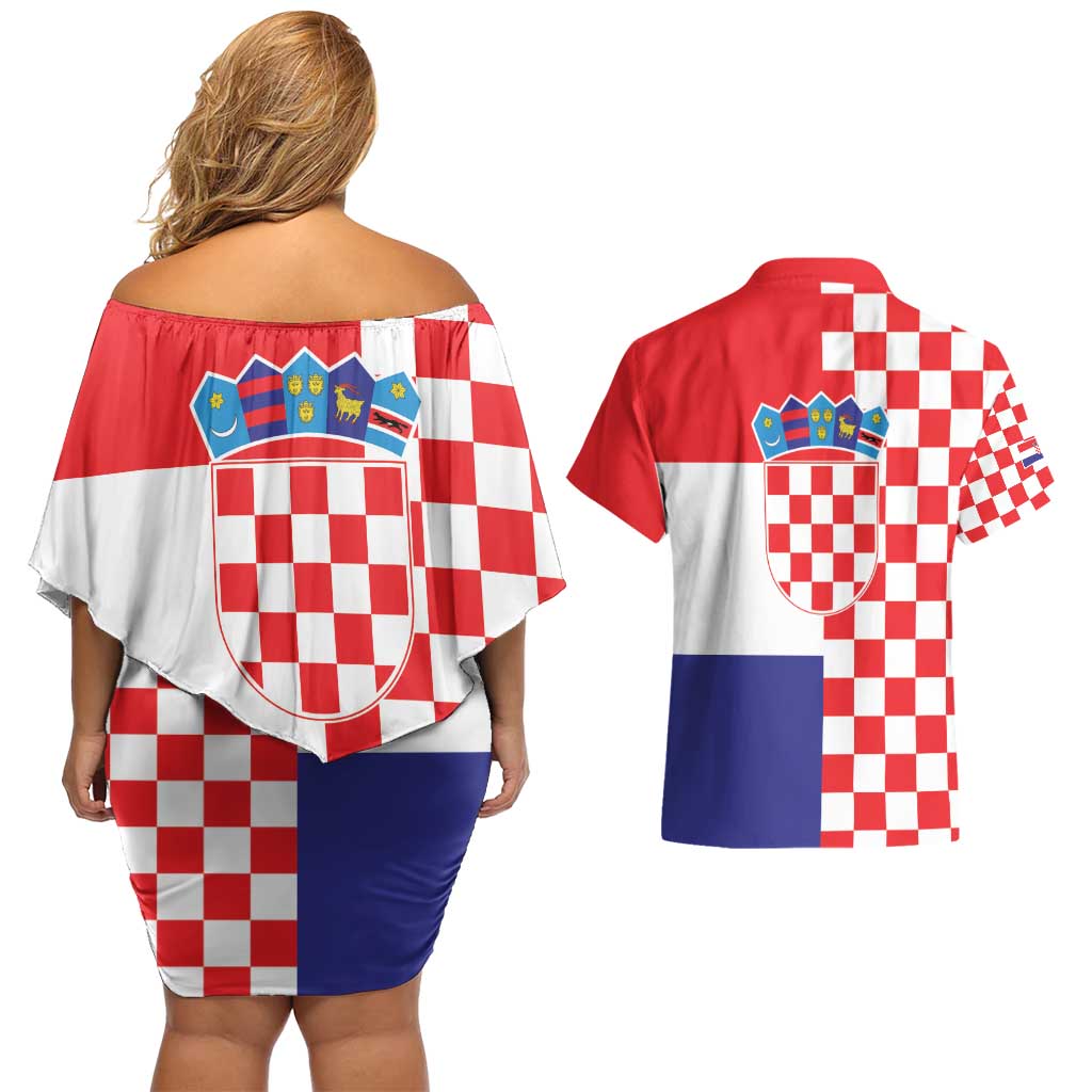 Croatia Victory Day 5 August Couples Matching Off Shoulder Short Dress and Hawaiian Shirt Dan Hrvatskih Branitelja