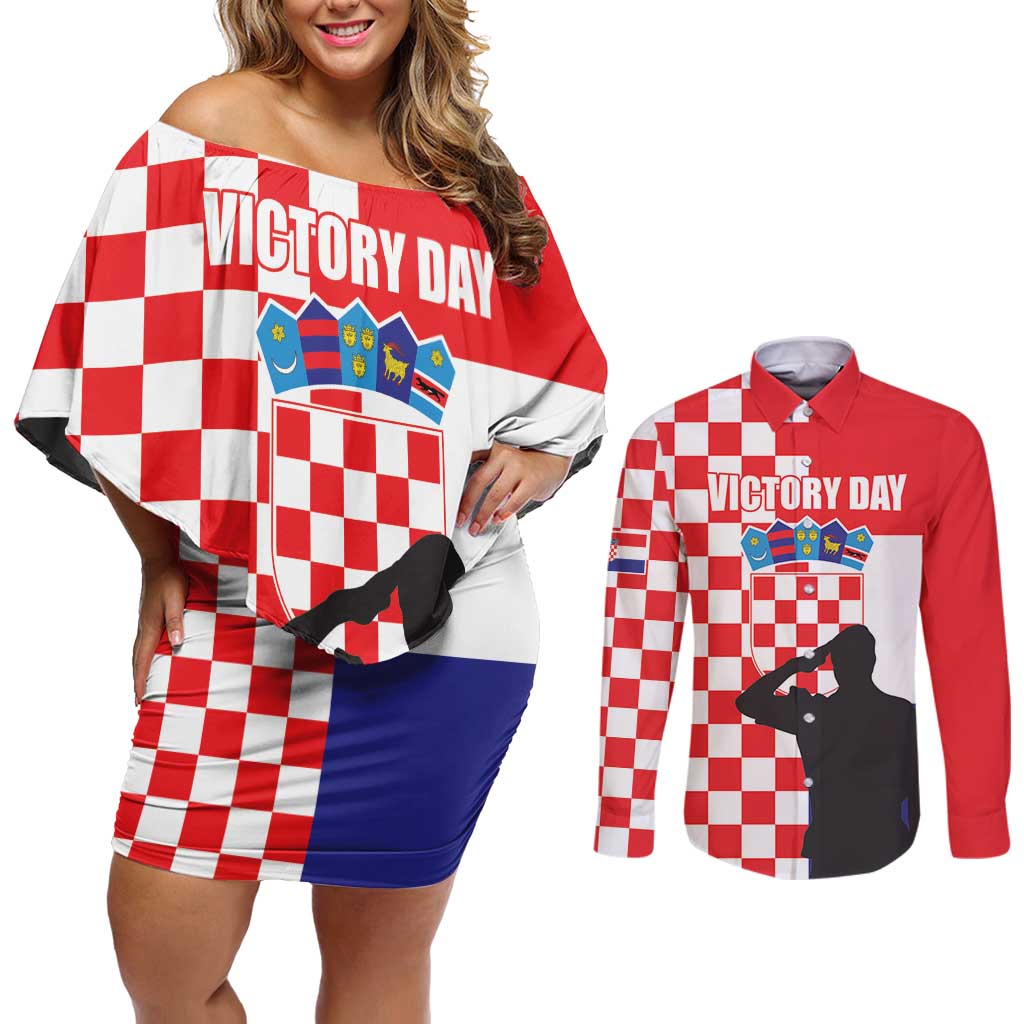 Croatia Victory Day 5 August Couples Matching Off Shoulder Short Dress and Long Sleeve Button Shirt Dan Hrvatskih Branitelja