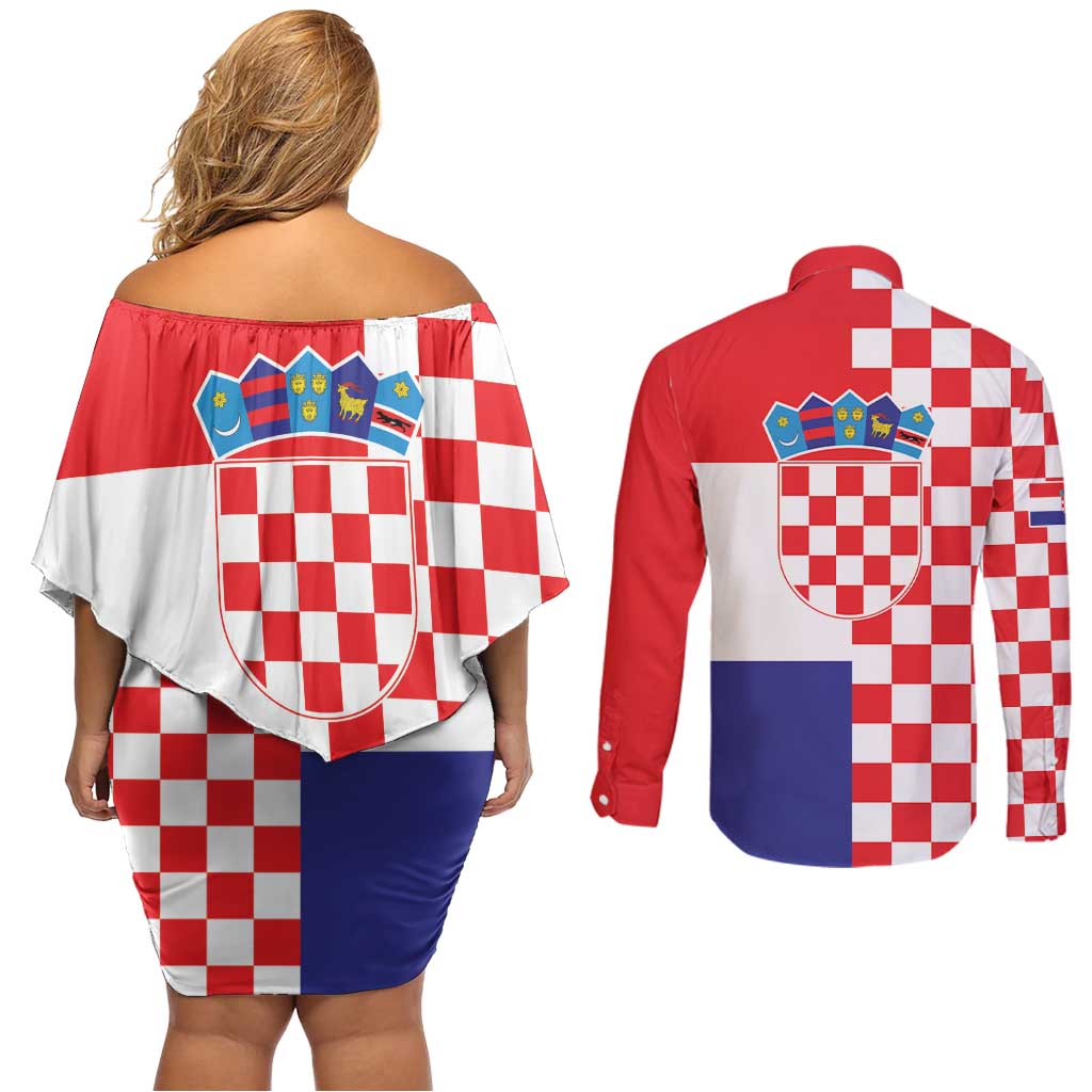 Croatia Victory Day 5 August Couples Matching Off Shoulder Short Dress and Long Sleeve Button Shirt Dan Hrvatskih Branitelja