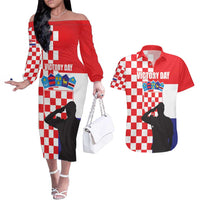 Croatia Victory Day 5 August Couples Matching Off The Shoulder Long Sleeve Dress and Hawaiian Shirt Dan Hrvatskih Branitelja
