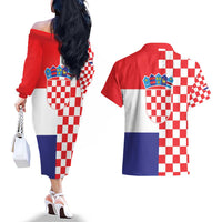 Croatia Victory Day 5 August Couples Matching Off The Shoulder Long Sleeve Dress and Hawaiian Shirt Dan Hrvatskih Branitelja