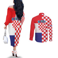 Croatia Victory Day 5 August Couples Matching Off The Shoulder Long Sleeve Dress and Long Sleeve Button Shirt Dan Hrvatskih Branitelja