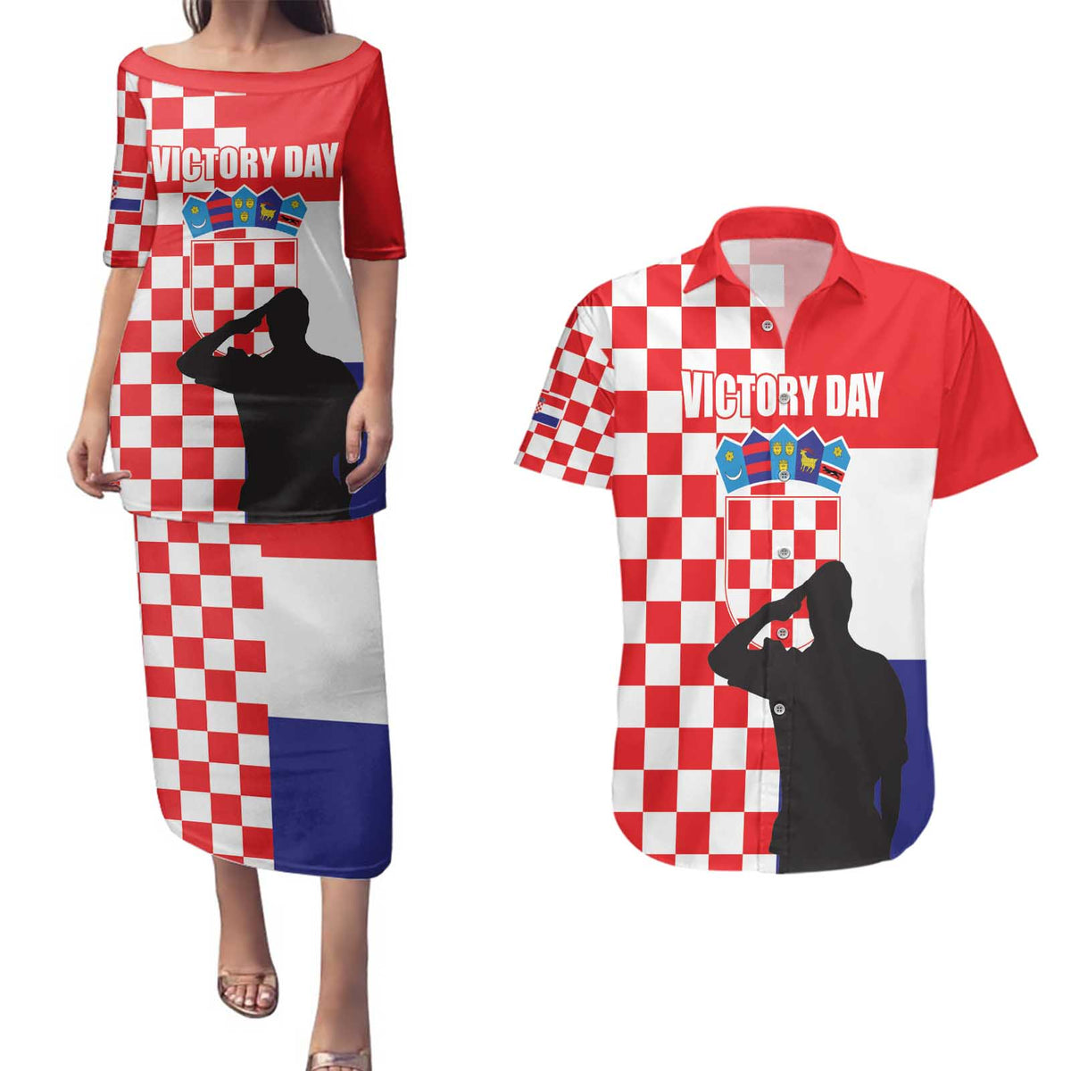 Croatia Victory Day 5 August Couples Matching Puletasi and Hawaiian Shirt Dan Hrvatskih Branitelja