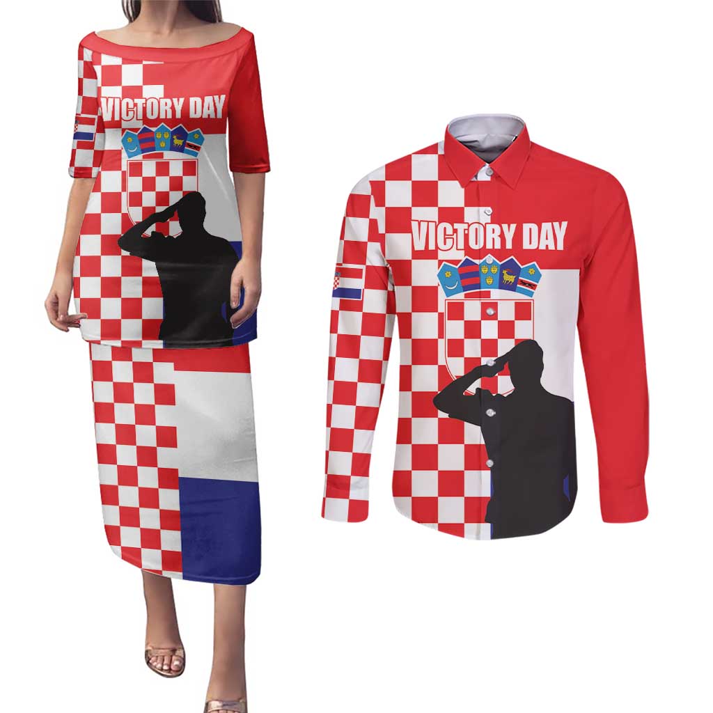 Croatia Victory Day 5 August Couples Matching Puletasi and Long Sleeve Button Shirt Dan Hrvatskih Branitelja