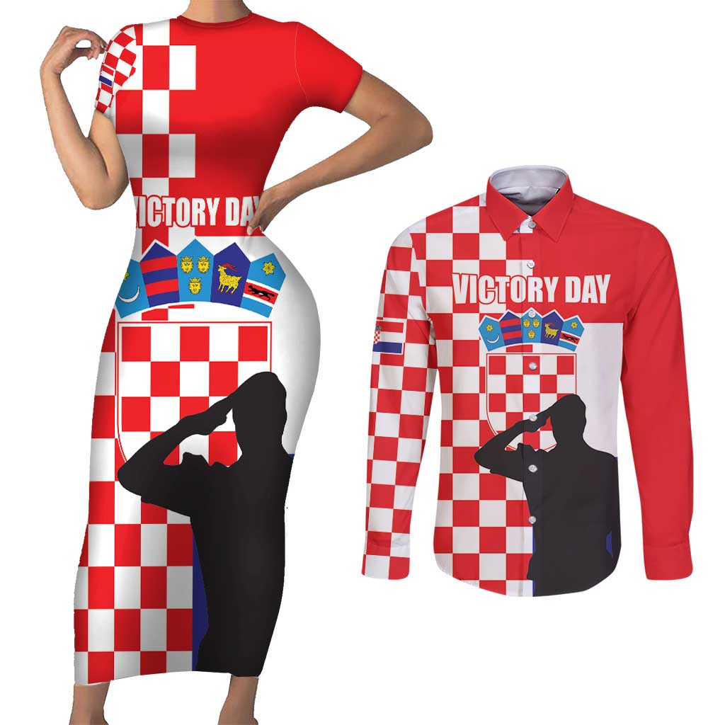 Croatia Victory Day 5 August Couples Matching Short Sleeve Bodycon Dress and Long Sleeve Button Shirt Dan Hrvatskih Branitelja