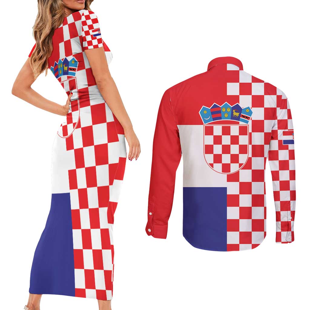 Croatia Victory Day 5 August Couples Matching Short Sleeve Bodycon Dress and Long Sleeve Button Shirt Dan Hrvatskih Branitelja