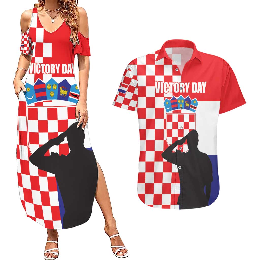 Croatia Victory Day 5 August Couples Matching Summer Maxi Dress and Hawaiian Shirt Dan Hrvatskih Branitelja