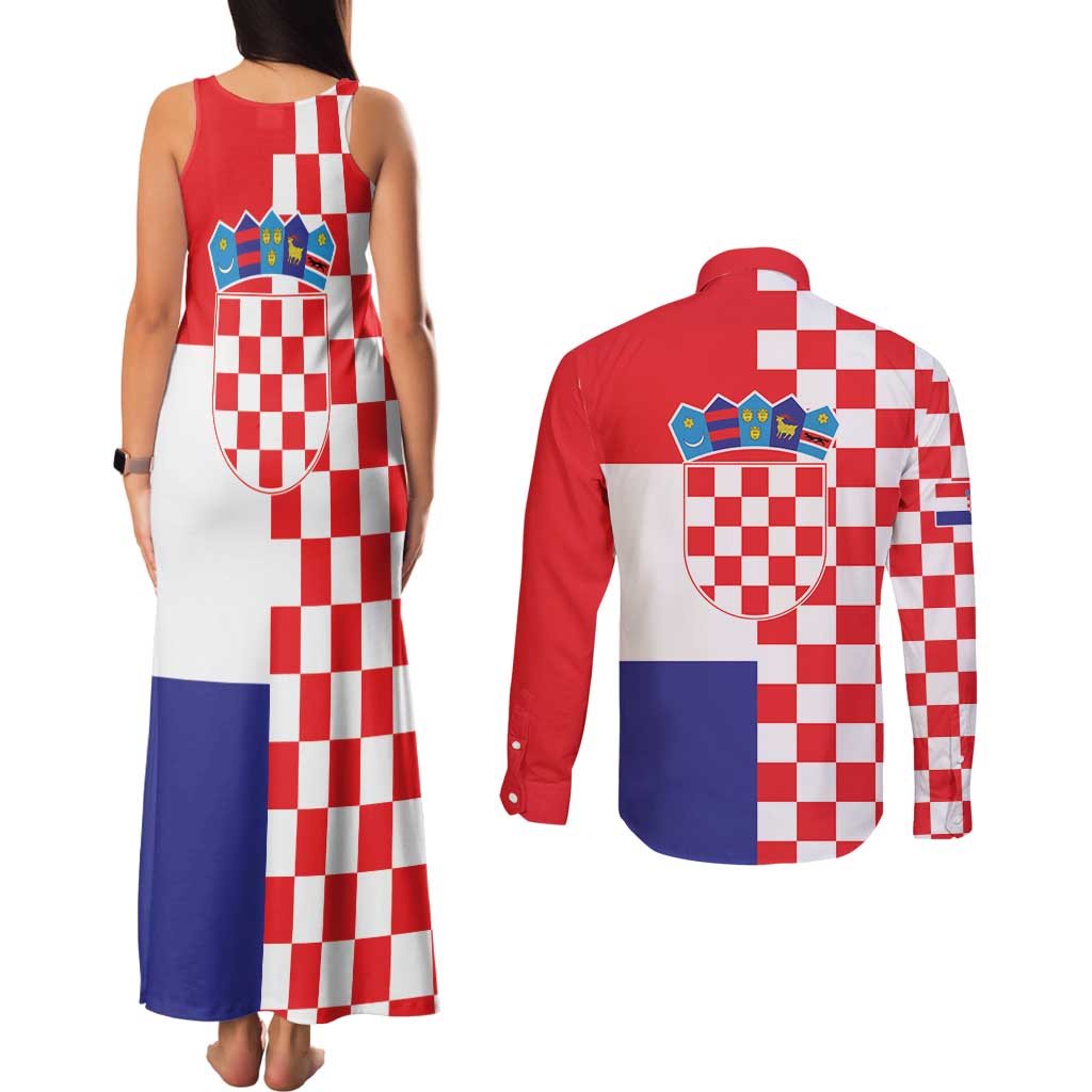 Croatia Victory Day 5 August Couples Matching Tank Maxi Dress and Long Sleeve Button Shirt Dan Hrvatskih Branitelja