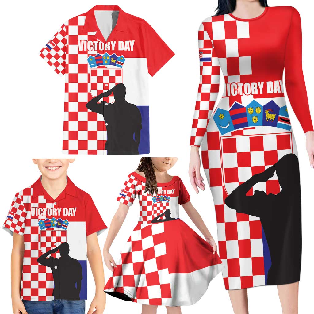 Croatia Victory Day 5 August Family Matching Long Sleeve Bodycon Dress and Hawaiian Shirt Dan Hrvatskih Branitelja