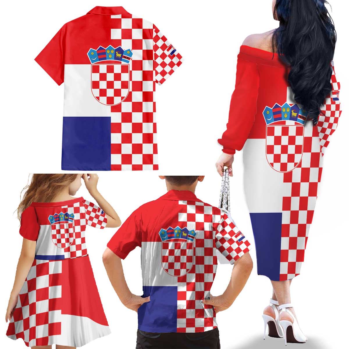 Croatia Victory Day 5 August Family Matching Off The Shoulder Long Sleeve Dress and Hawaiian Shirt Dan Hrvatskih Branitelja