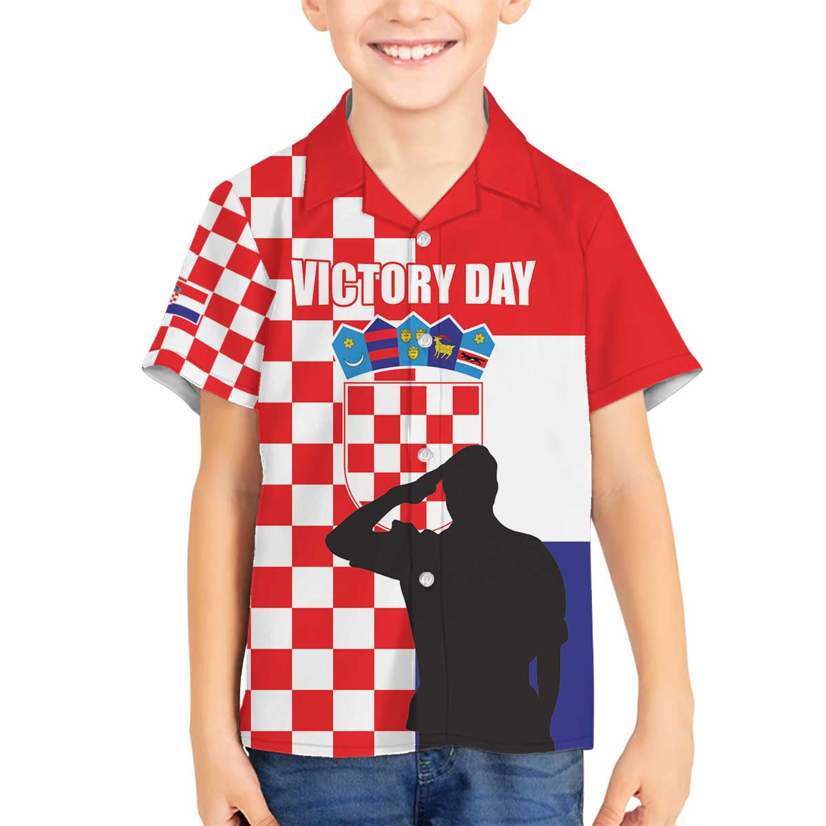 Croatia Victory Day 5 August Family Matching Off The Shoulder Long Sleeve Dress and Hawaiian Shirt Dan Hrvatskih Branitelja