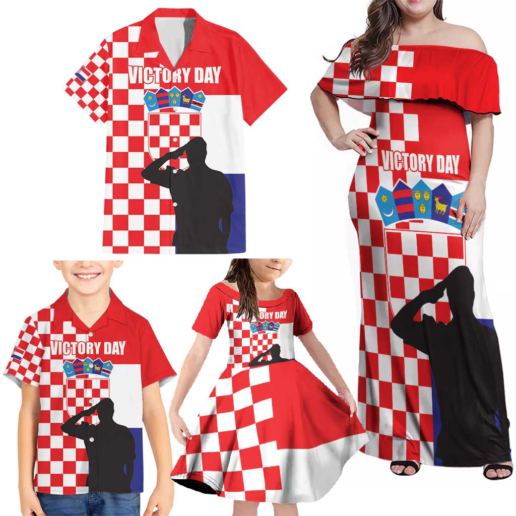 Croatia Victory Day 5 August Family Matching Off Shoulder Maxi Dress and Hawaiian Shirt Dan Hrvatskih Branitelja